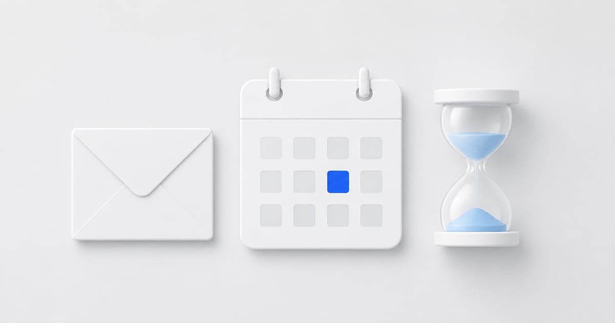 An envelope, calendar, and hourglass representing the wait after applying.