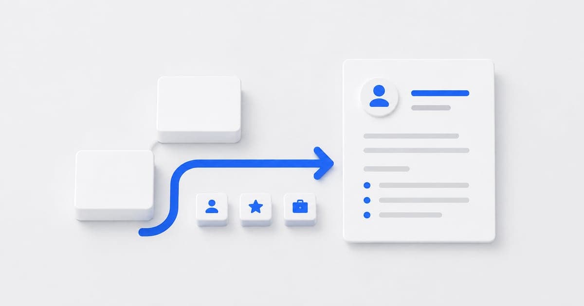 A turning blue arrow and skill cubes leading toward a resume for a career change.