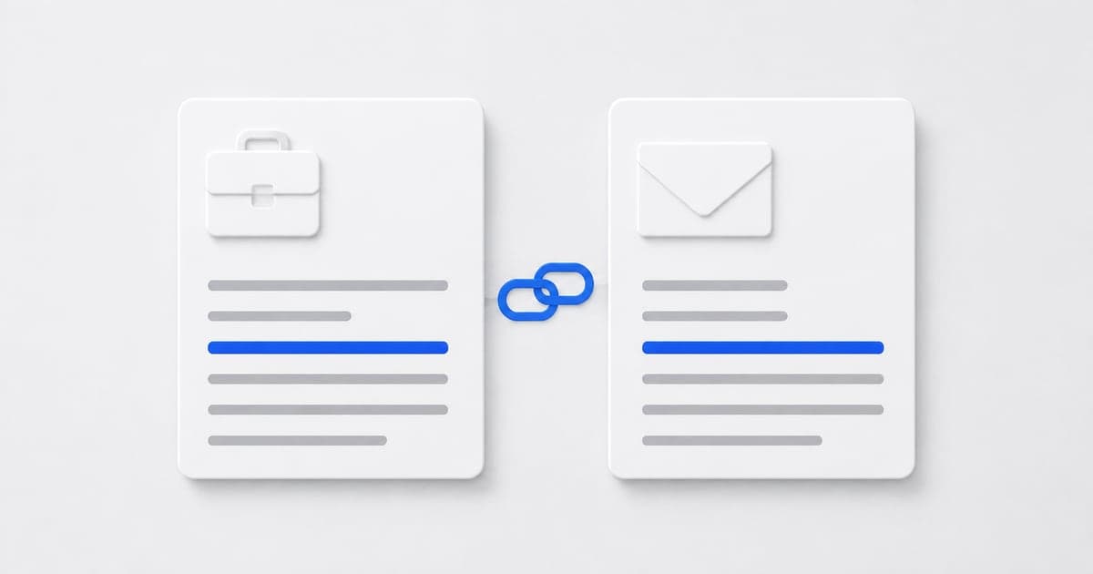 Matching blue blocks connect a job description to a tailored cover letter.