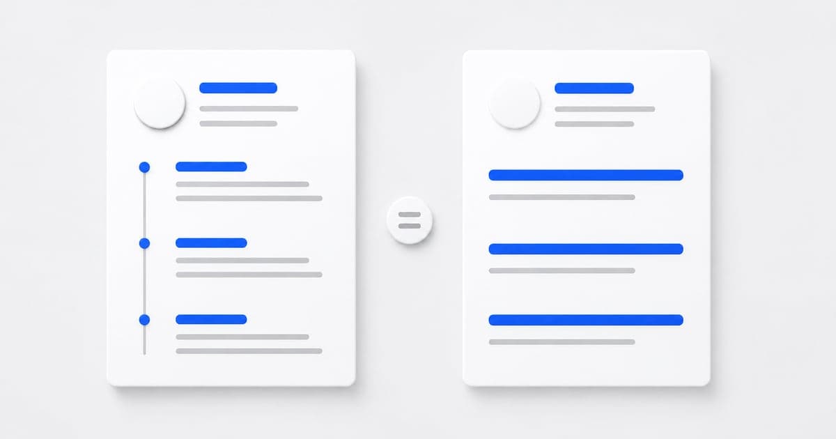 Two resume cards contrasting timeline and achievement-focused layouts.