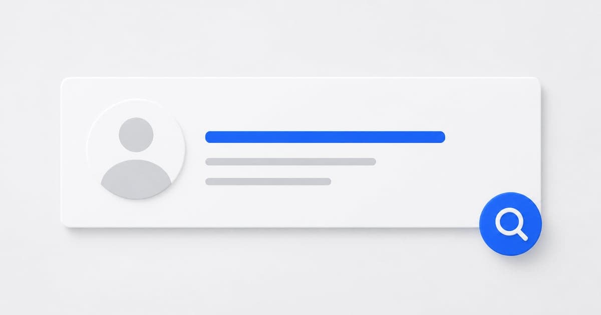 A profile header with an emphasized headline and search lens.