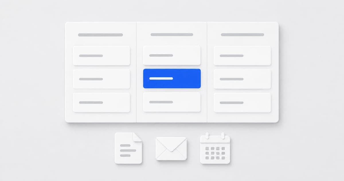 A job-tracking board with linked document, message, and calendar tokens.