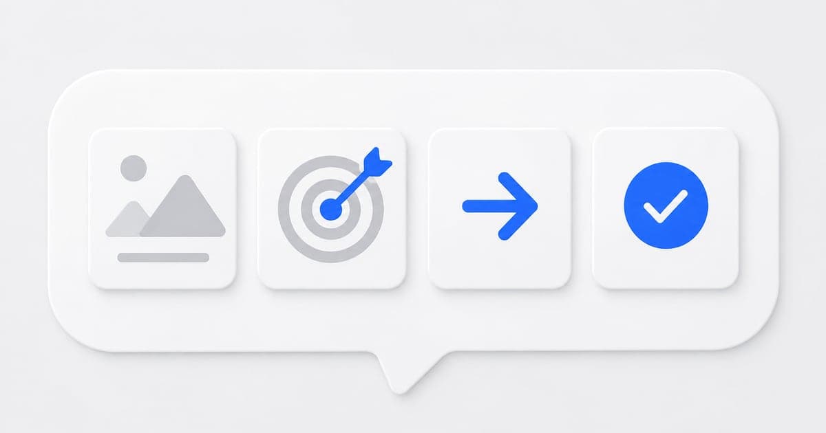 Four story-step tiles in front of a conversation bubble for structured interview answers.