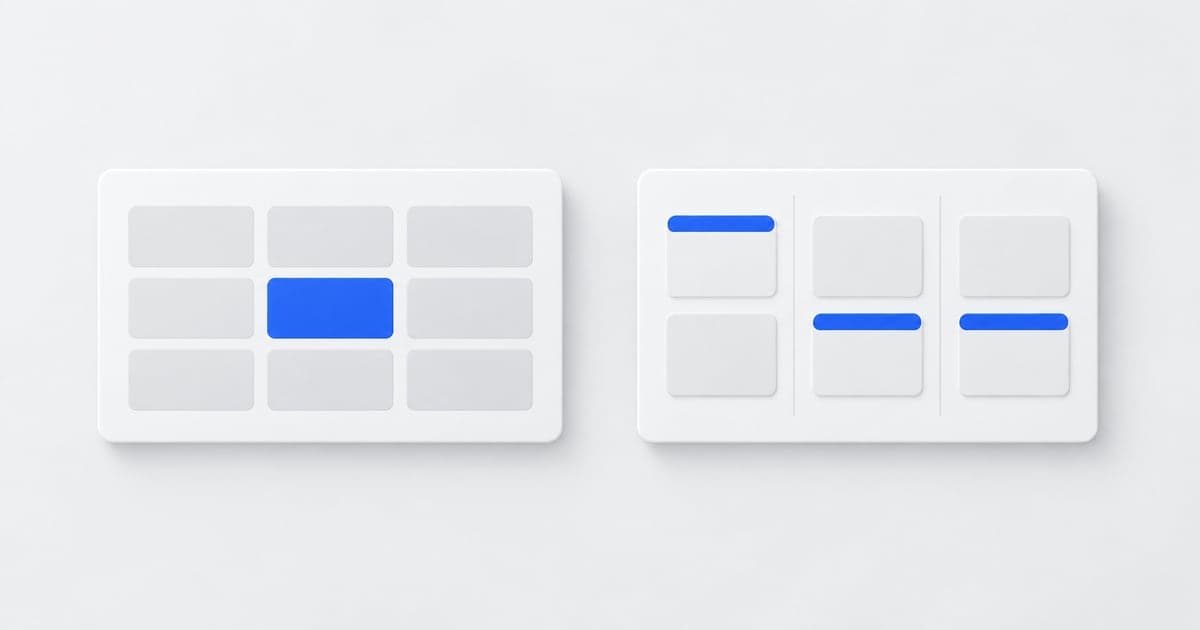 Two white panels compare a simple spreadsheet grid with three columns of job-tracking cards.