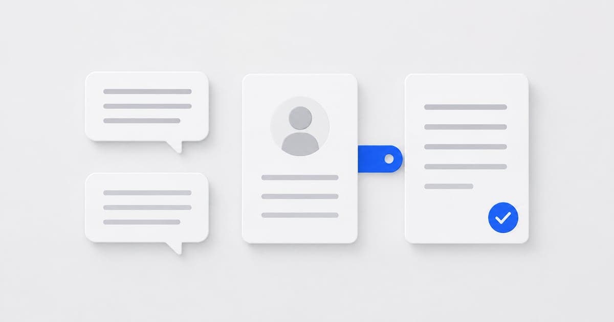 Conversation bubbles beside a career profile and reviewed application document.