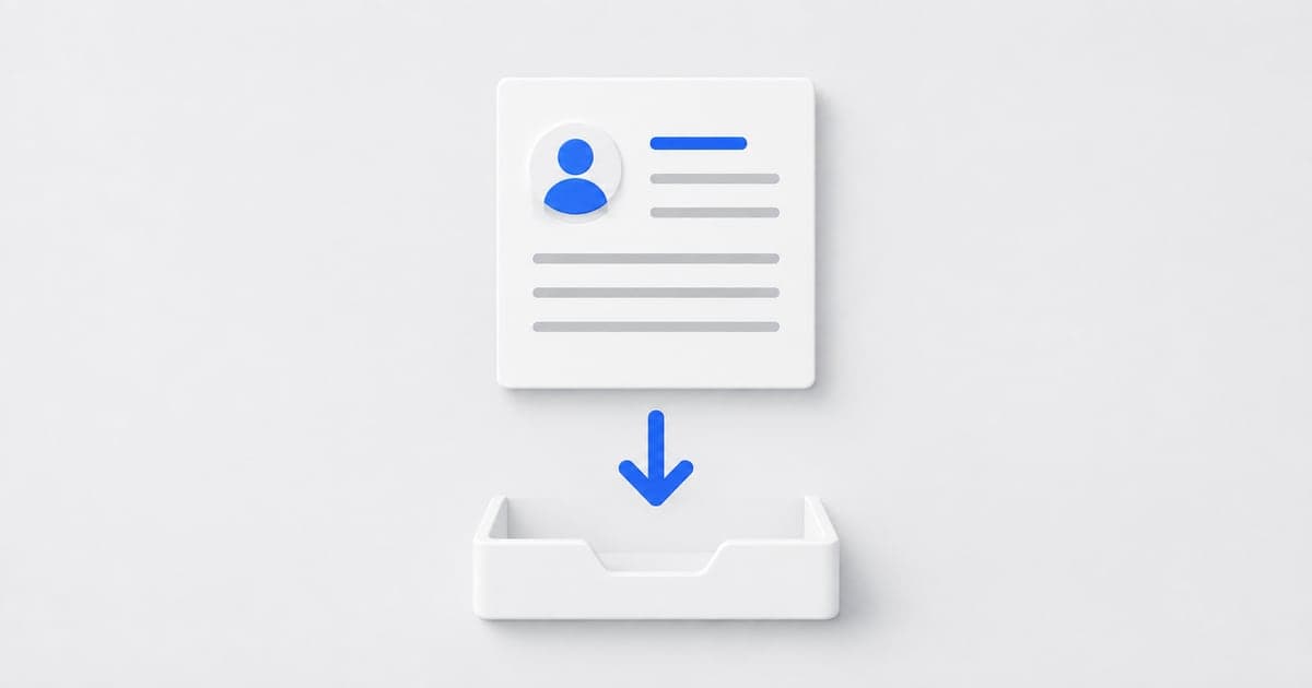 A resume card and blue download arrow above an open tray.