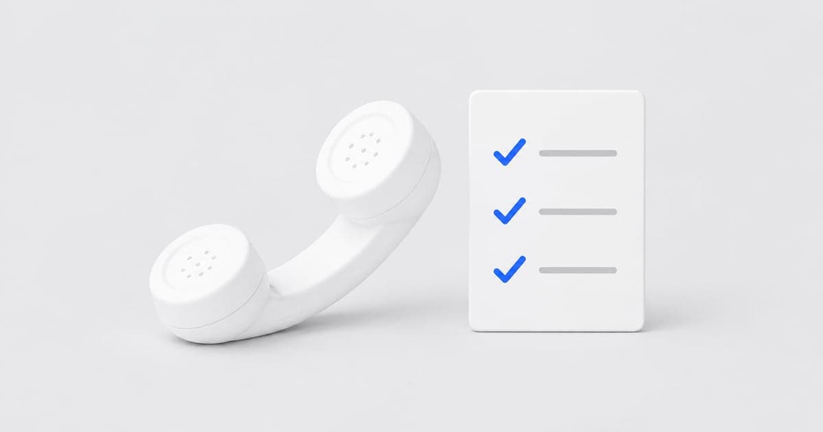 A telephone handset beside a phone-screen preparation checklist.