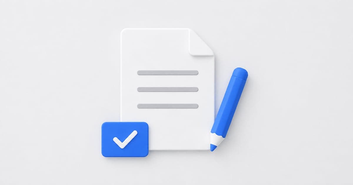 A blue pencil and checked evidence card beside an application document.