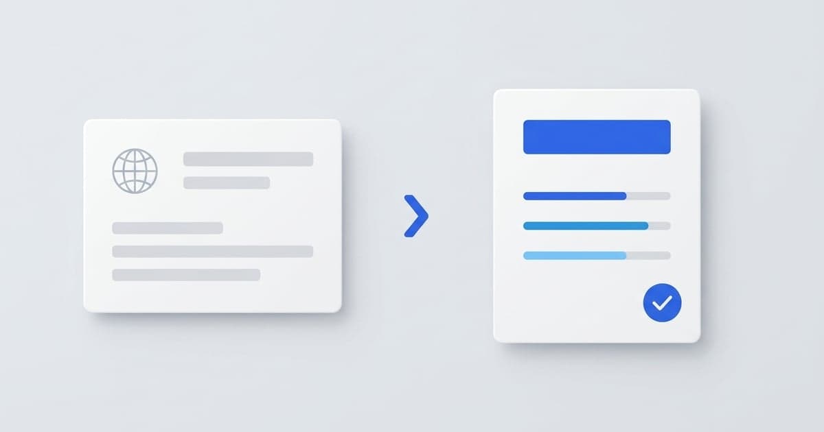 A transformation from an international CV card to a quantified US resume card with a blue check.
