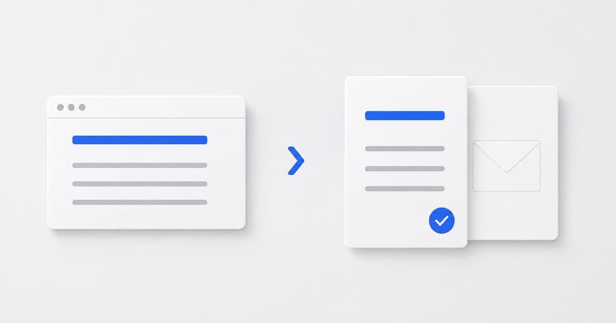 Minimal white job-posting card beside a blue arrow, resume card, and cover-letter card with a review check mark.