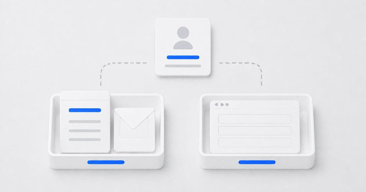 A career-profile tile above two equal trays containing documents and a browser-form card.