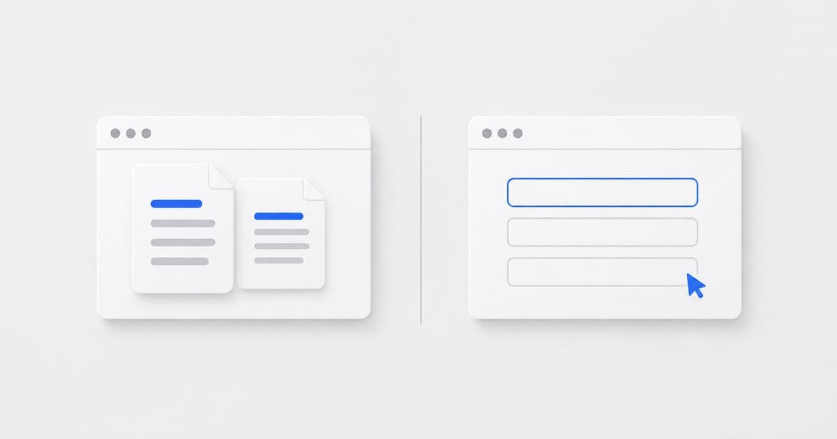 Two equal browser panels comparing document preparation with application-form fields.