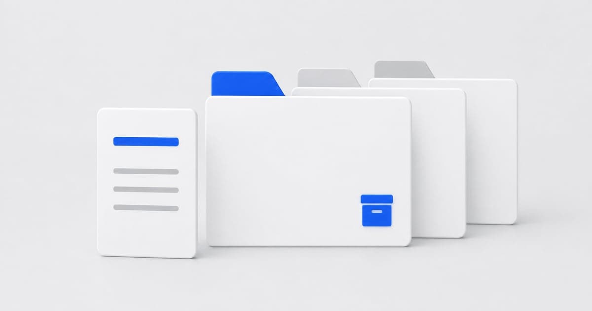 Three organized file folders with a resume card and a highlighted blue tab.
