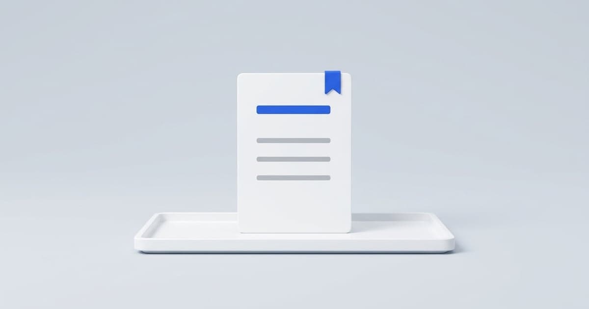 A minimalist Swedish cover letter card with balanced sections and a blue bookmark on a clean tray.