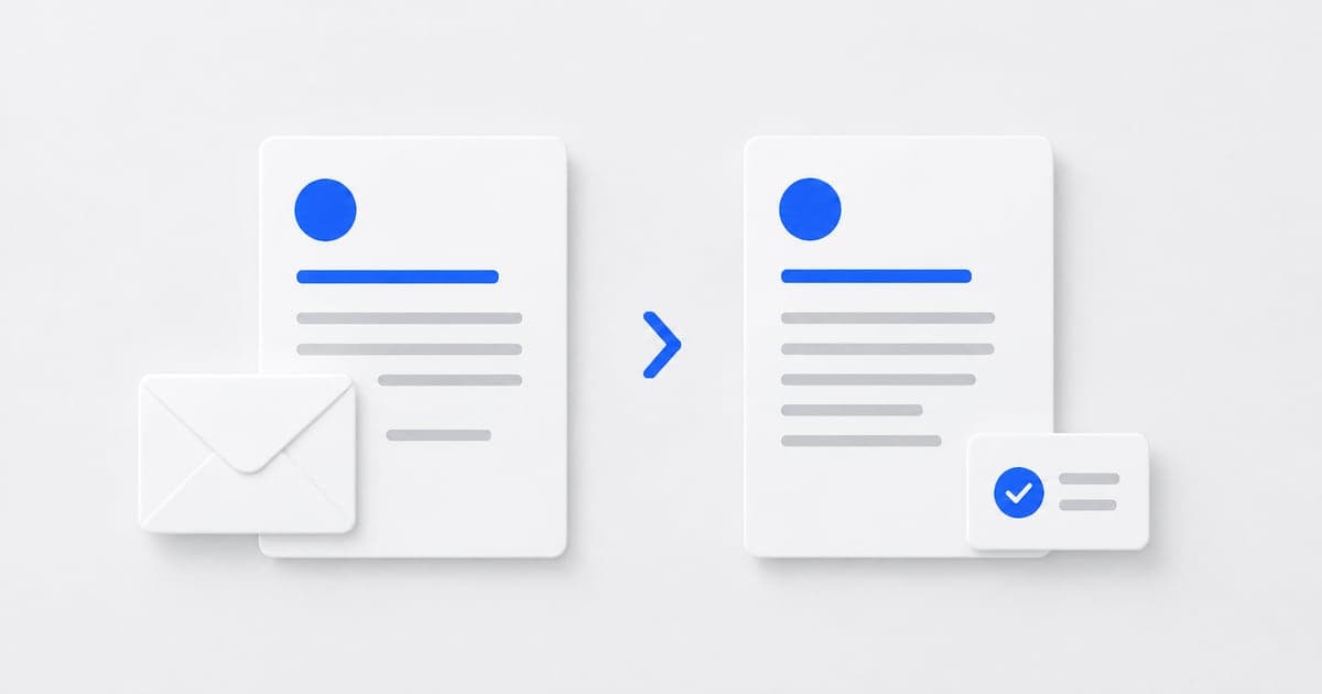 Paired CV cards with a cover-letter envelope and an evidence tile.