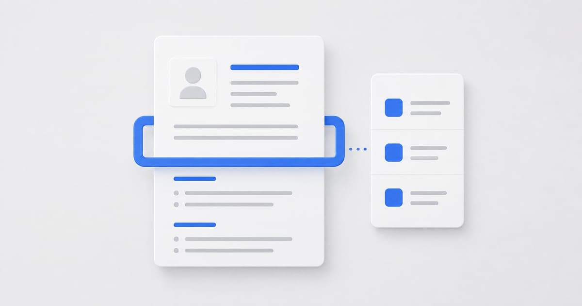 A resume in a blue scanning frame beside its parsed sections.
