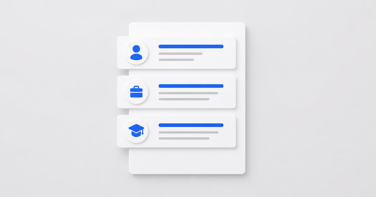 Aligned career-history sections being assembled into a CV.