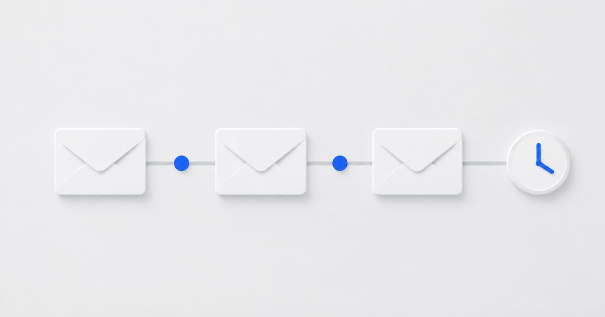 Three follow-up envelopes spaced along a timeline.