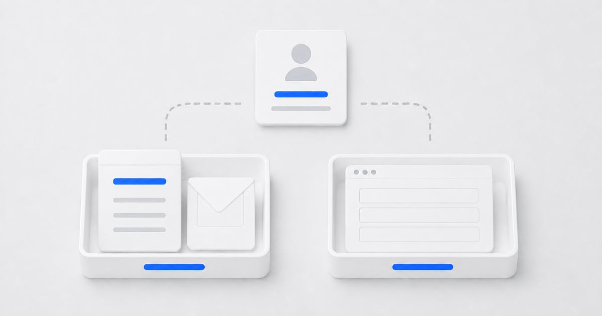 A career-profile tile above two equal trays containing documents and a browser-form card.