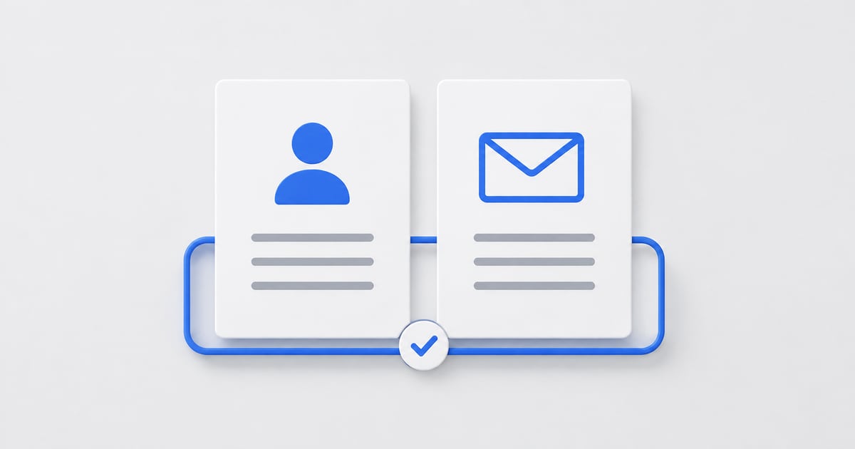 Resume and cover-letter cards aligned within one blue frame with a shared review check.