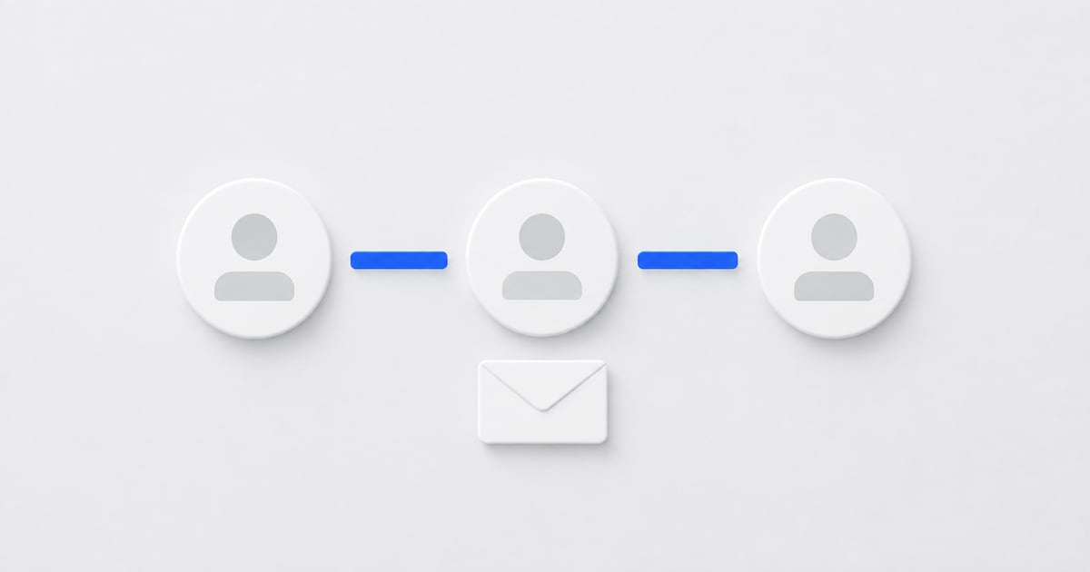 Three connected profile tokens with a referral-request envelope.